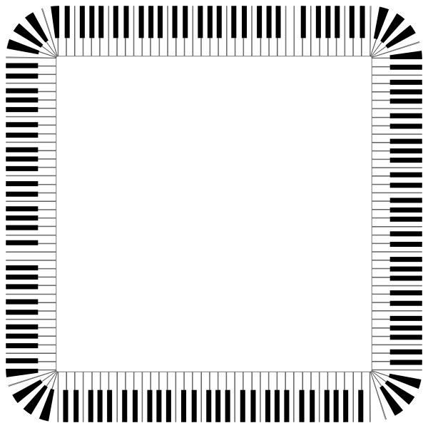 Black square framed by piano keys in a decorative border with rounded corners.