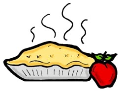Steaming apple pie in a metal dish beside a fresh red apple.