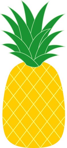 A stylized yellow pineapple with green spiky leaves and a diamond-patterned rind.