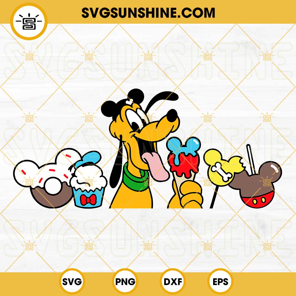 Pluto with Mickey-Themed Treats SVG Cut File - Disney-Inspired Craft Design