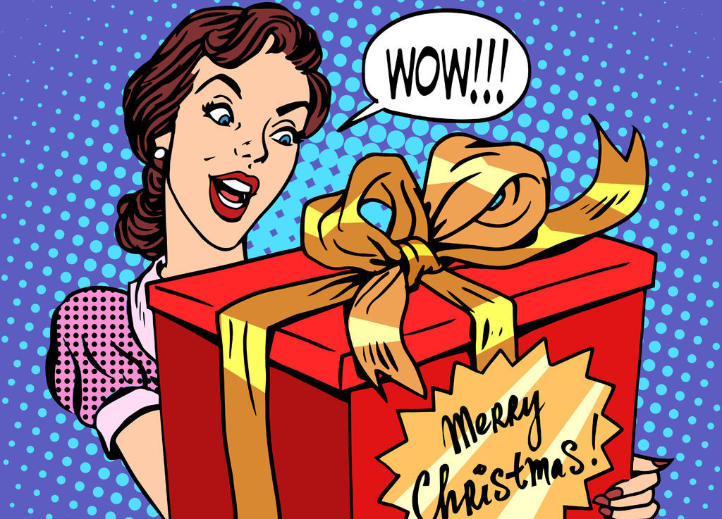 Festive Pop Art Christmas Gift Illustration | Holiday Cheer Visual