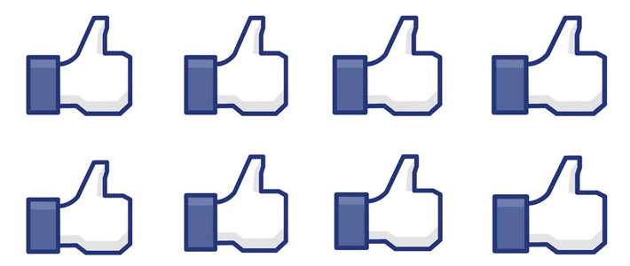 Eight Facebook-style thumbs-up icons arranged in a 2x4 grid, symbolizing likes or approval.