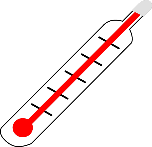 Simple illustration of a glass clinical thermometer with red mercury column and black calibration marks.