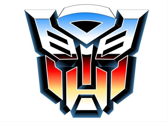 Autobot logo from Transformers, stylized robotic face with blue, red, and yellow gradient colors.