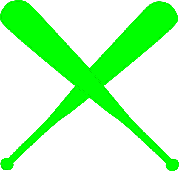 Two bright green baseball bats crossed in an X shape on a black background.