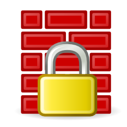 Red brick firewall with a golden padlock in front, symbolizing network security and data protection.
