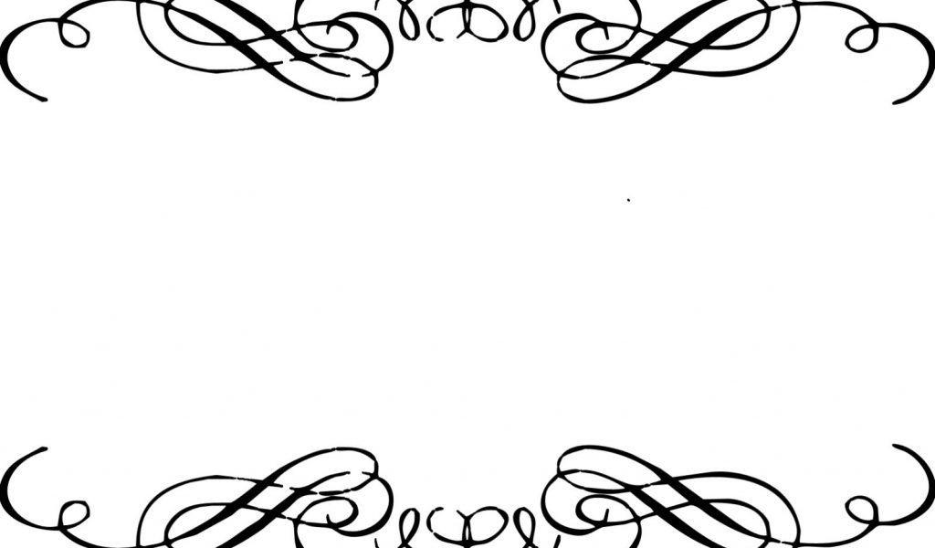 Elegant black-and-white ornamental scrollwork border with symmetrical flourishes at top and bottom.