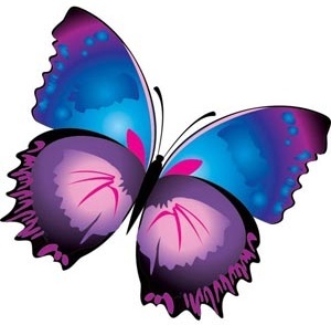 Vibrant purple and blue butterfly with pink accents and scalloped wing edges, stylized digital illustration.
