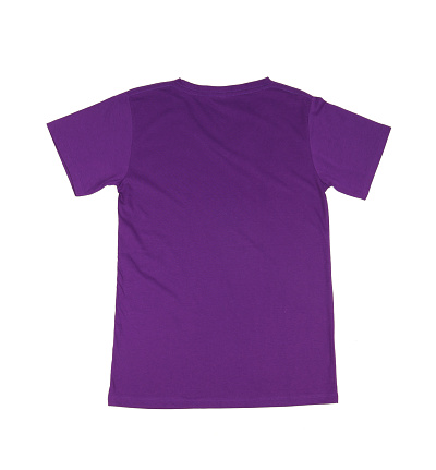 Solid purple short-sleeve t-shirt shown from the back on white background.