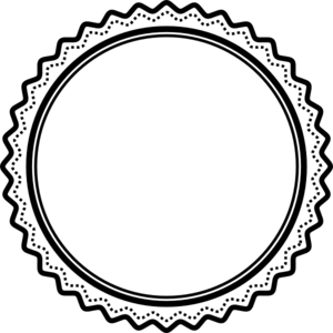 Black-and-white circular decorative frame with scalloped edge and dotted inner border, ideal for badges or labels.