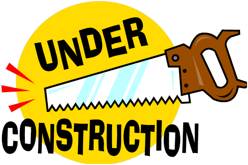 Cartoon saw cutting through yellow circle with "UNDER CONSTRUCTION" text, indicating website or page development in progress.
