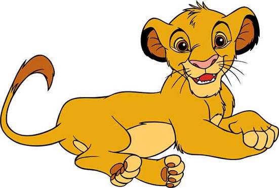 Young Simba from The Lion King lying playfully with a cheerful expression.