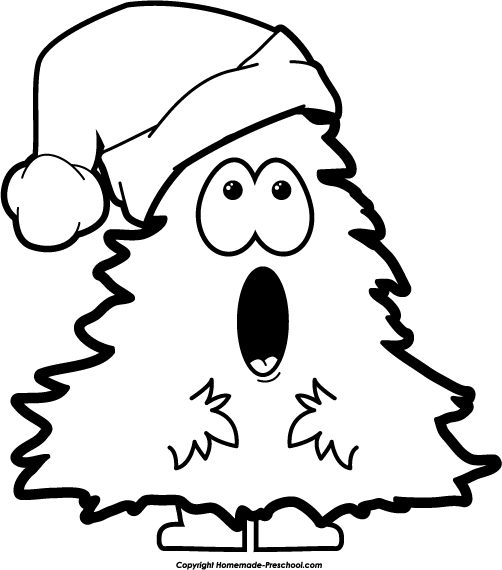 Free Printable Christmas Tree Coloring Page for Kids - Surprised Tree with Santa Hat