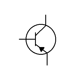 Circuit symbol of a PNP bipolar junction transistor (BJT) with emitter arrow pointing inward.