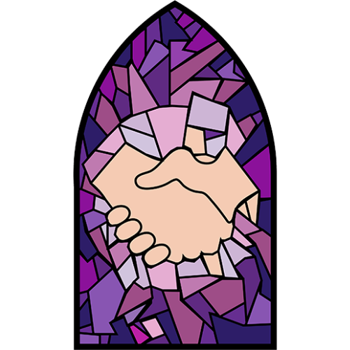 Stained Glass Handshake Symbolizing Unity and Reconciliation