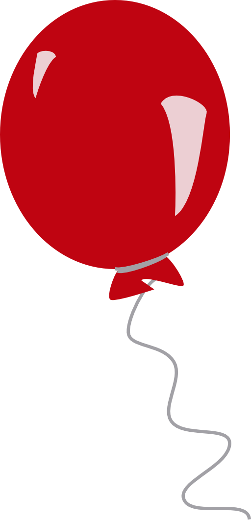 A glossy red balloon with light pink highlights, tied with a gray ribbon and a wavy white string against a transparent background.