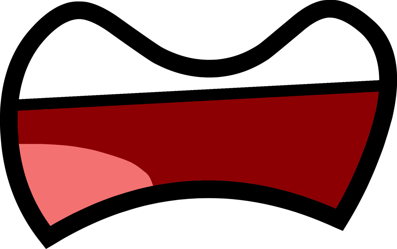 Abstract stylized mouth with white upper lip, black line, dark red lower lip, and pink inner tongue on black background.