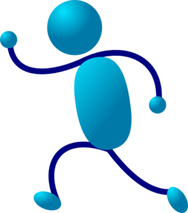 Blue stick figure in motion, running with arms and legs extended, stylized vector illustration.