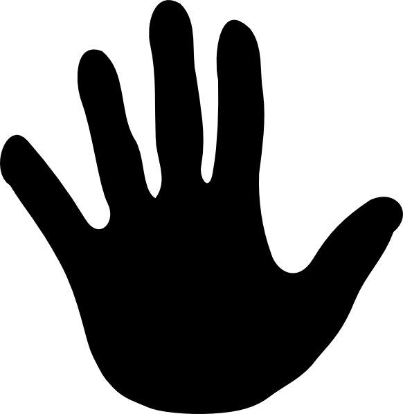 Black silhouette of an open human hand with five fingers spread against a white background.
