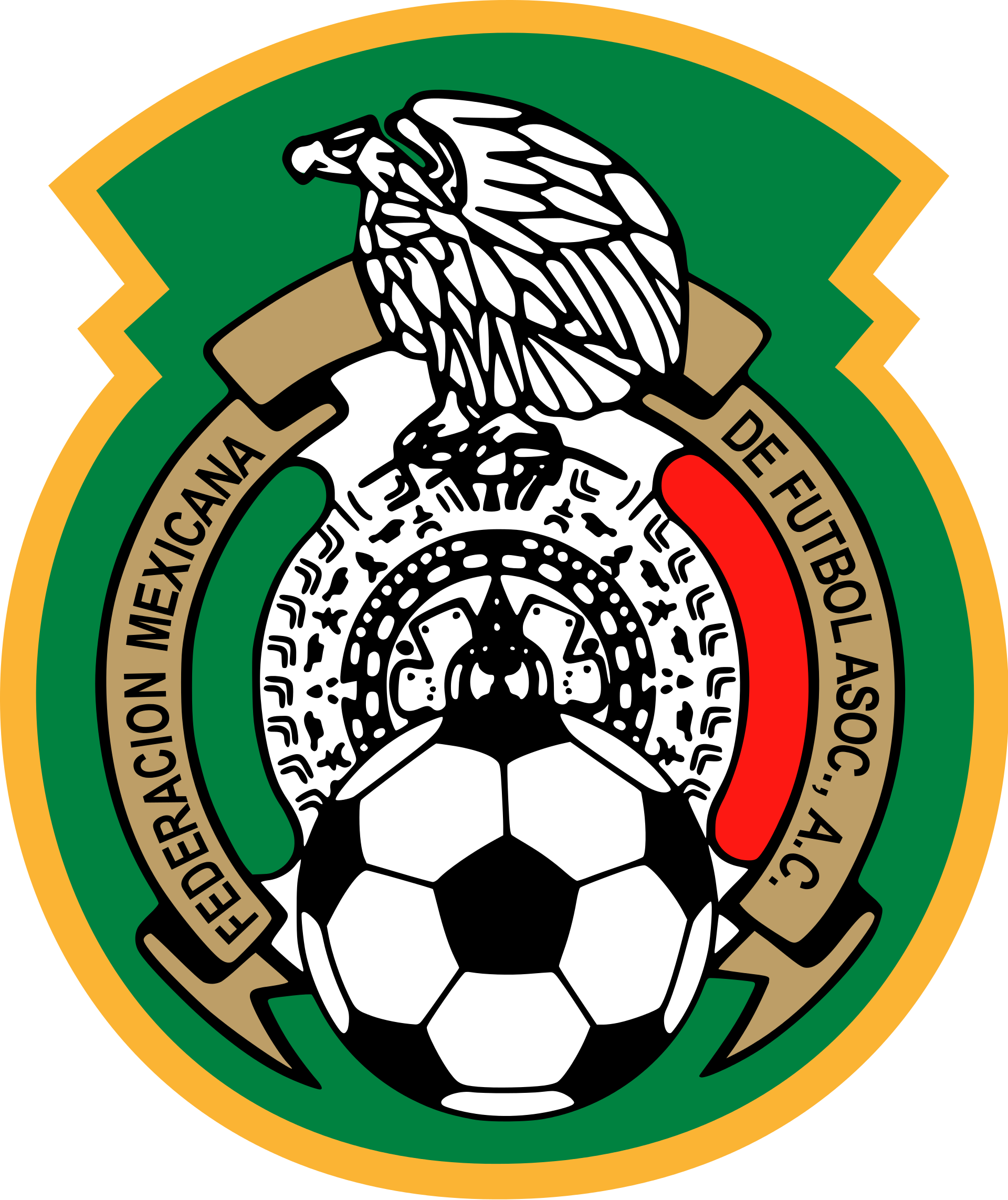 Logo of the Mexican Football Federation (FMF) featuring an eagle, soccer ball, and national colors.
