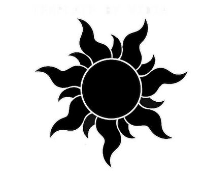 Black stylized sun symbol with flame-like rays on white background, used in spiritual and occult contexts.