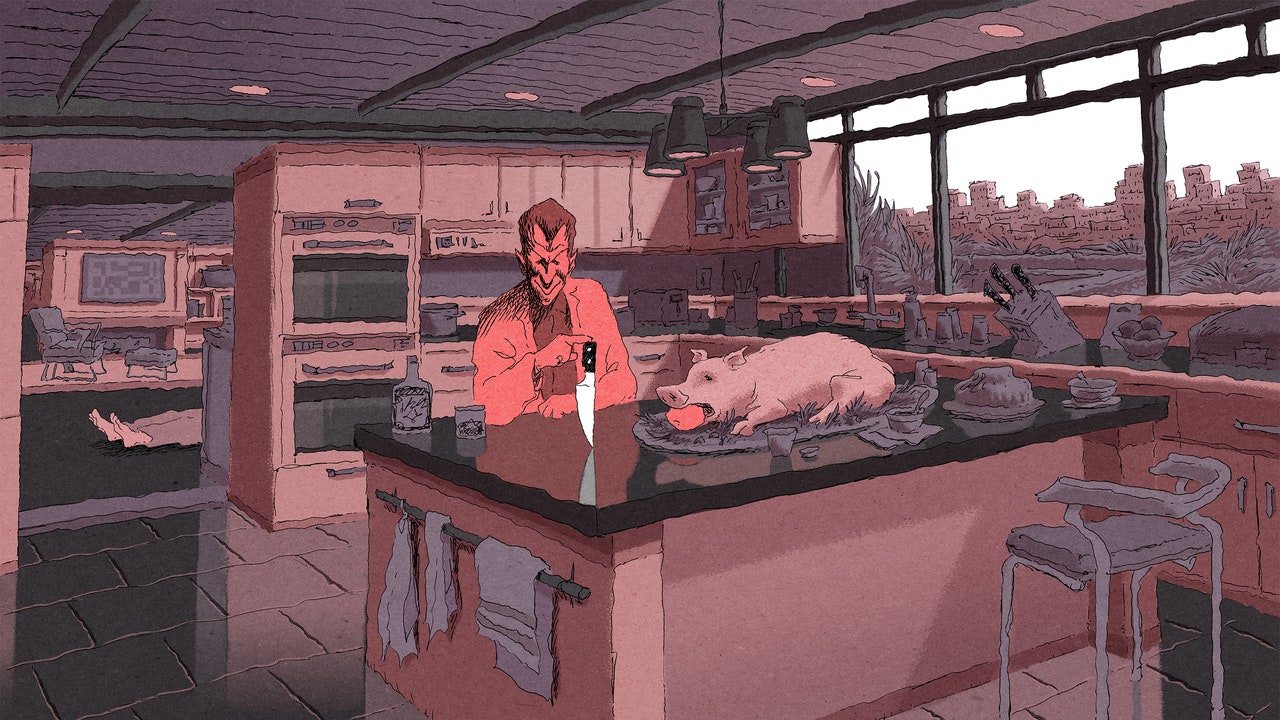 Surreal Horror Illustration: Demon Chef in Post-Apocalyptic Kitchen