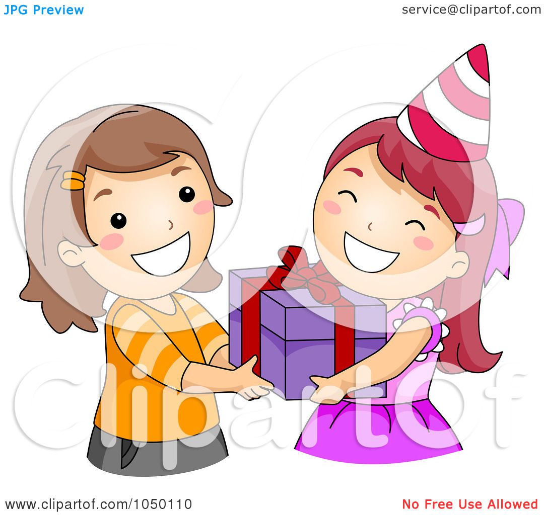 Happy Birthday Gift Exchange Clipart - Kids Celebrating with Presents