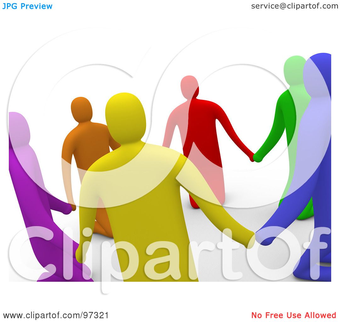 Colorful abstract human figures holding hands in unity, symbolizing diversity and teamwork.