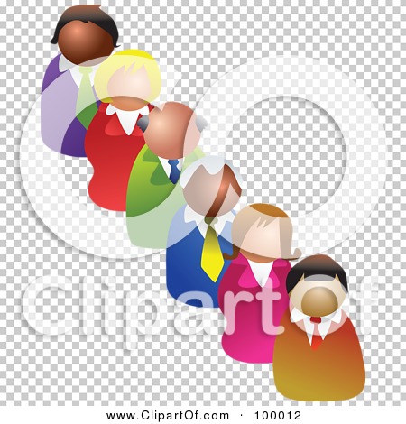 Diverse group of stylized business people standing in a line, representing teamwork and inclusion.