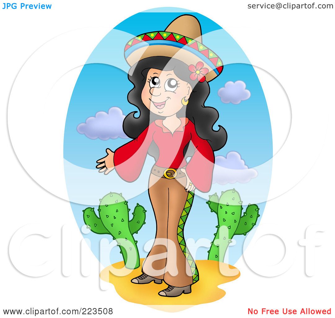 Mexican Cultural Illustration - Festive Sombrero Woman in Desert Scene