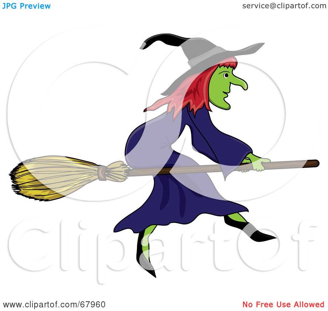 Cartoon Witch Flying on Broomstick - Halloween Clipart