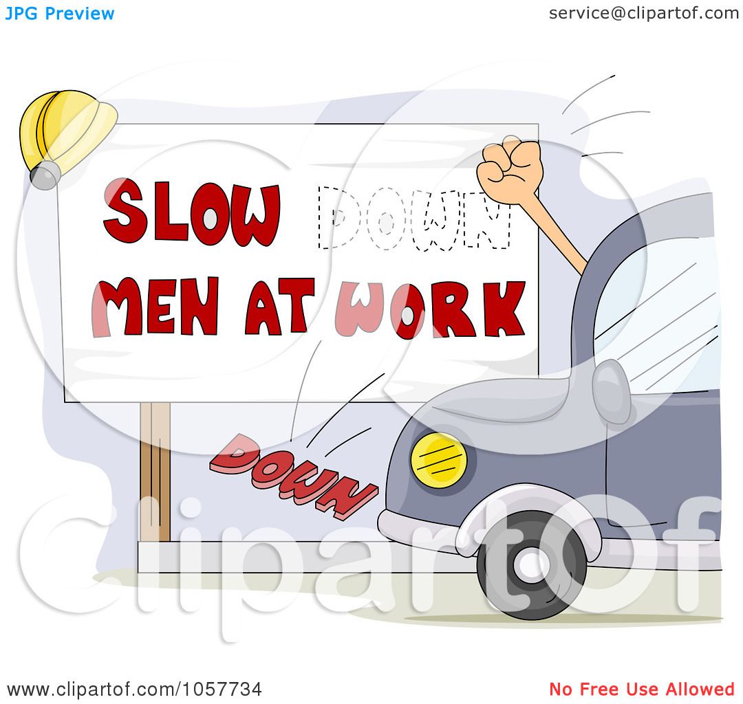 Slow Down Men at Work Sign Clipart - Construction Safety Illustration