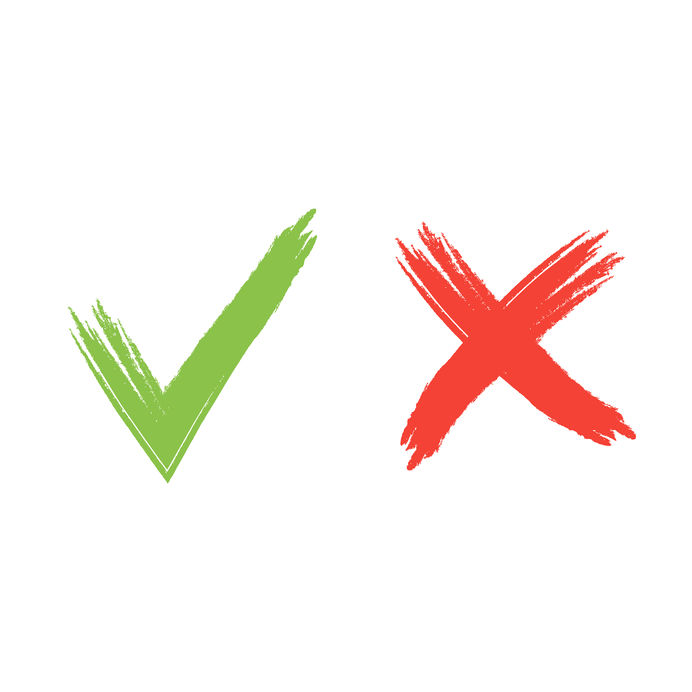 Green checkmark and red cross icons representing approval and rejection, respectively, in brushstroke style.