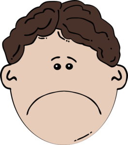 Sad cartoon boy with curly brown hair and downturned mouth, expressing disappointment or sadness.