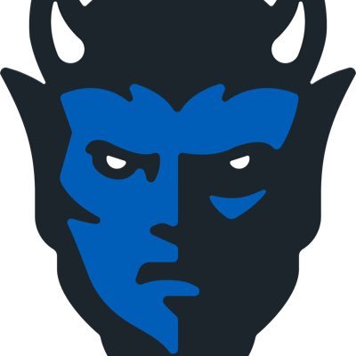 Devil Mask Logo - Bold Blue and Black Split-Face Design