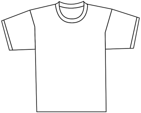 Simple black-and-white line drawing of a classic short-sleeve crew-neck t-shirt.