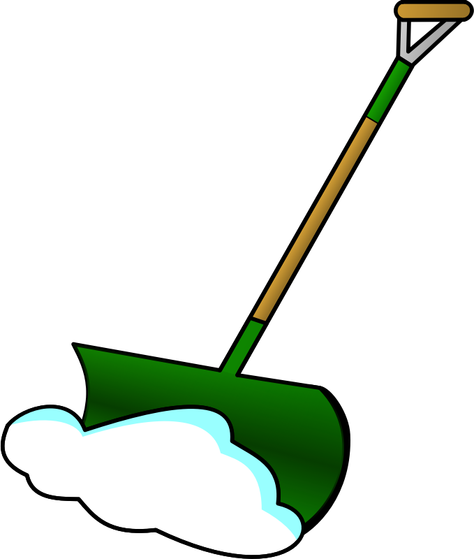 Green snow shovel lifting a pile of white snow against black background.