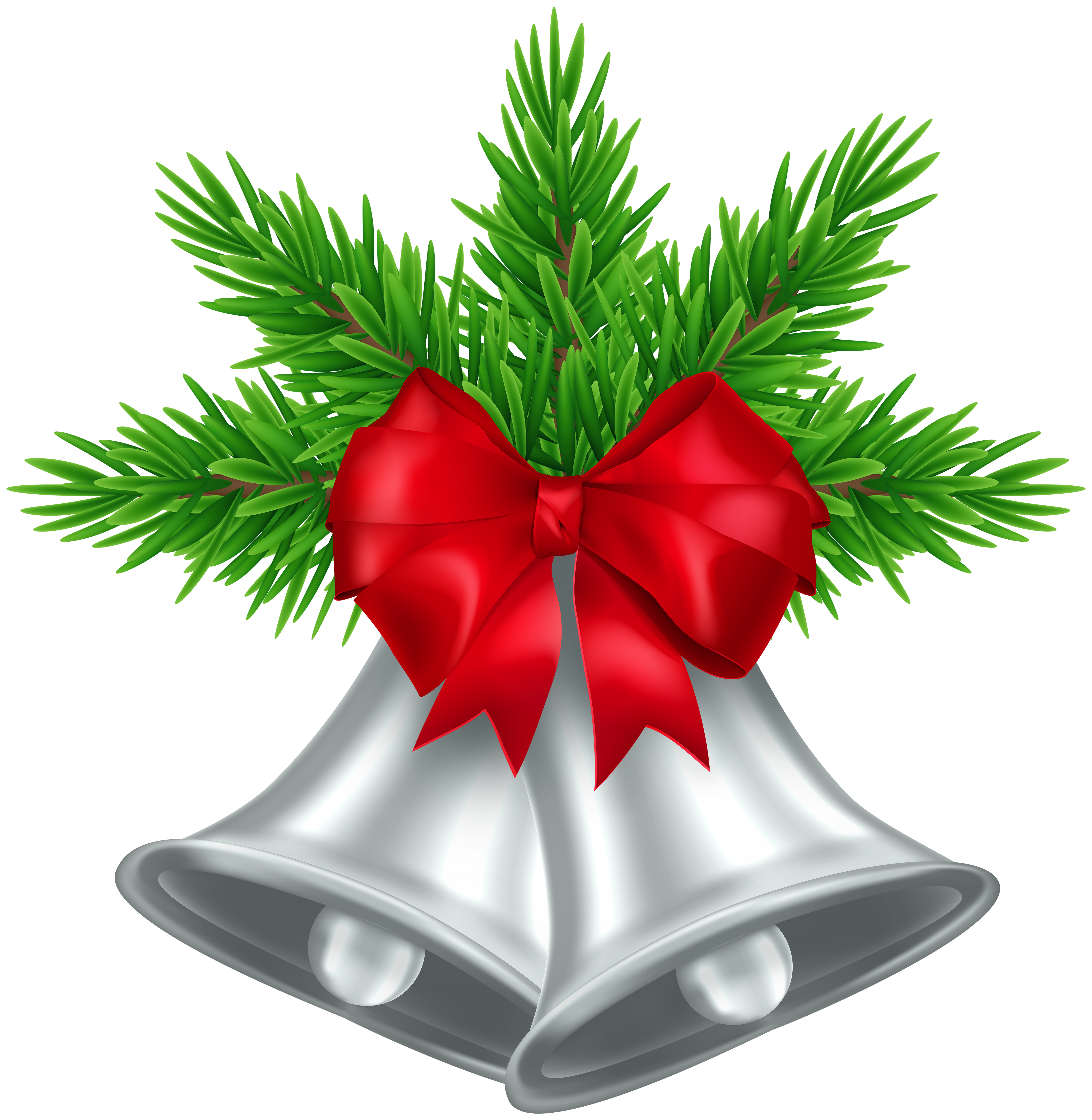 Transparent Christmas Silver Bells with Mistletoe Clipart