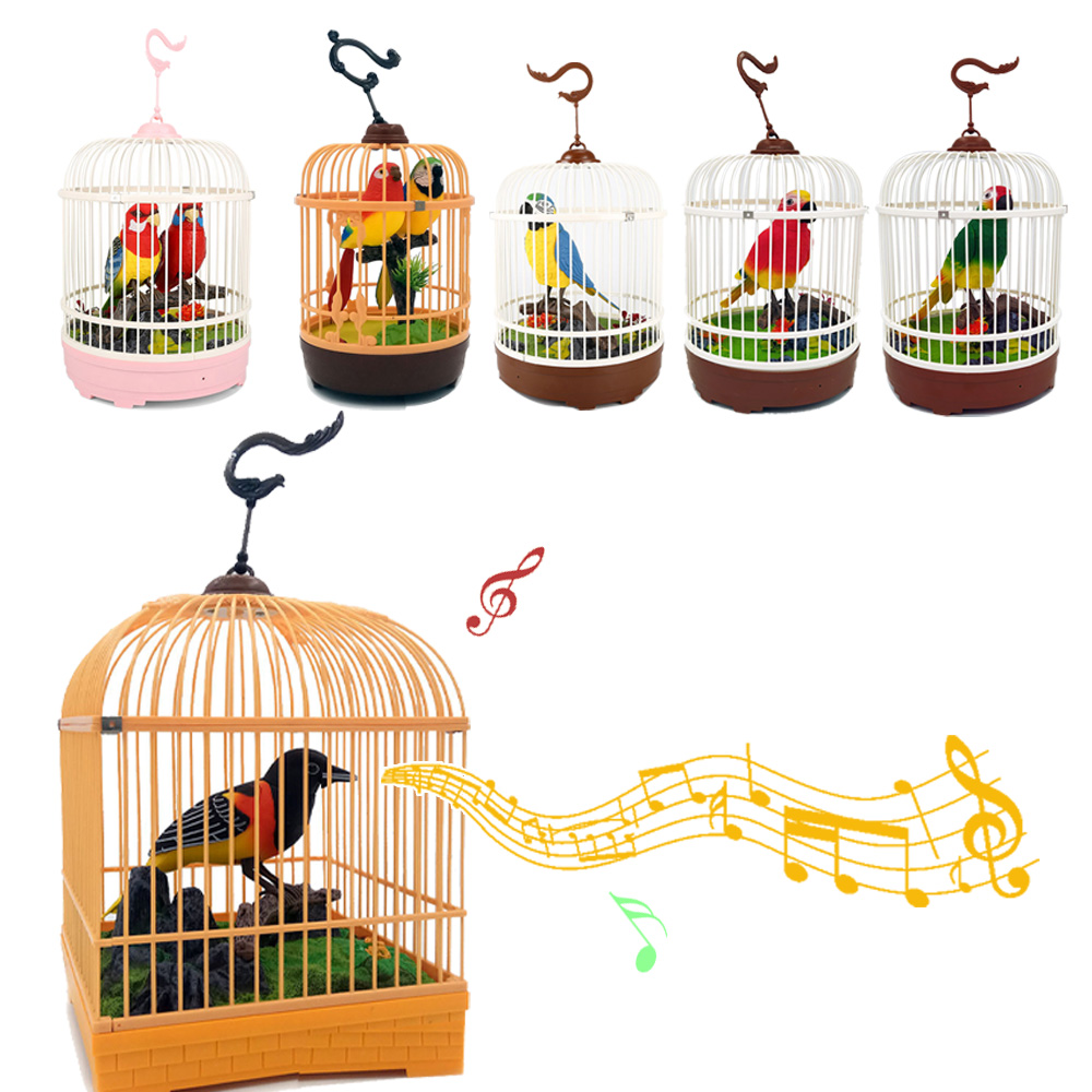 Animated Singing Bird Toys in Miniature Cages - Musical Decor & Gift Ideas