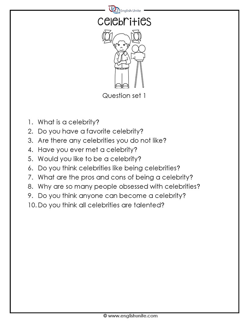 Celebrities Discussion Worksheet for English Learners - Free Printable