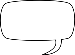 Blank white speech bubble on black background, indicating dialogue or text input area.