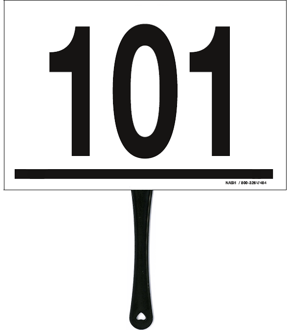 Black bold numerals "101" on a white background, part of a numbered sign or placard.
