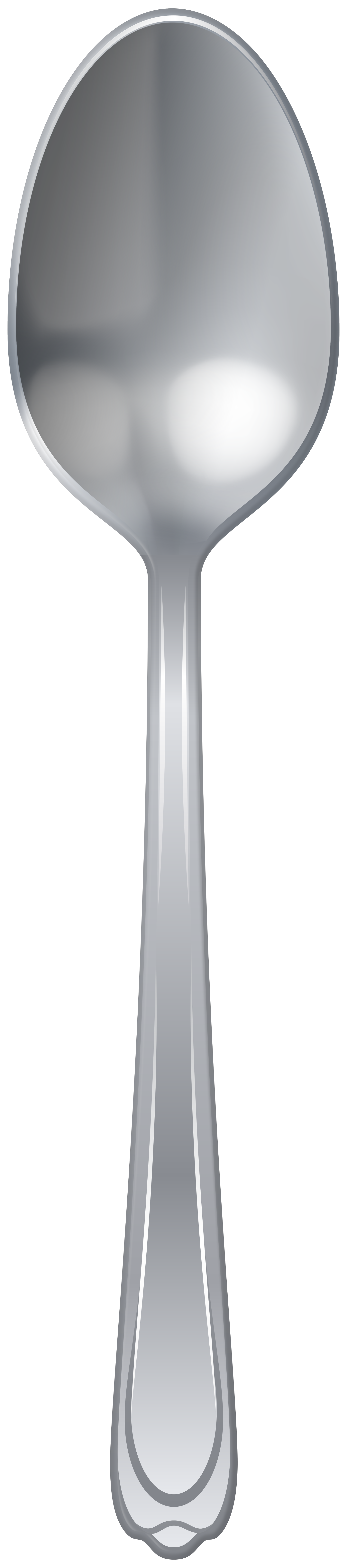 A sleek, polished stainless steel spoon with an elegant elongated handle and reflective oval bowl.