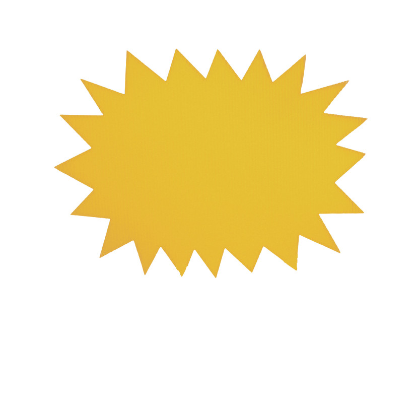 Bright yellow starburst graphic with pointed edges, commonly used for sale or highlight labels.