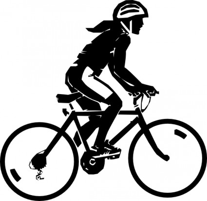 Silhouette of a woman cycling with helmet, in motion on a road bike.