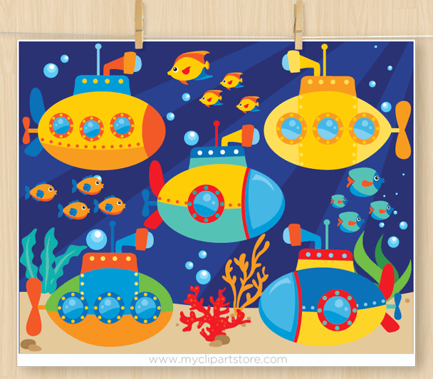 Underwater Submarine Adventure Clipart for Kids’ Educational Materials