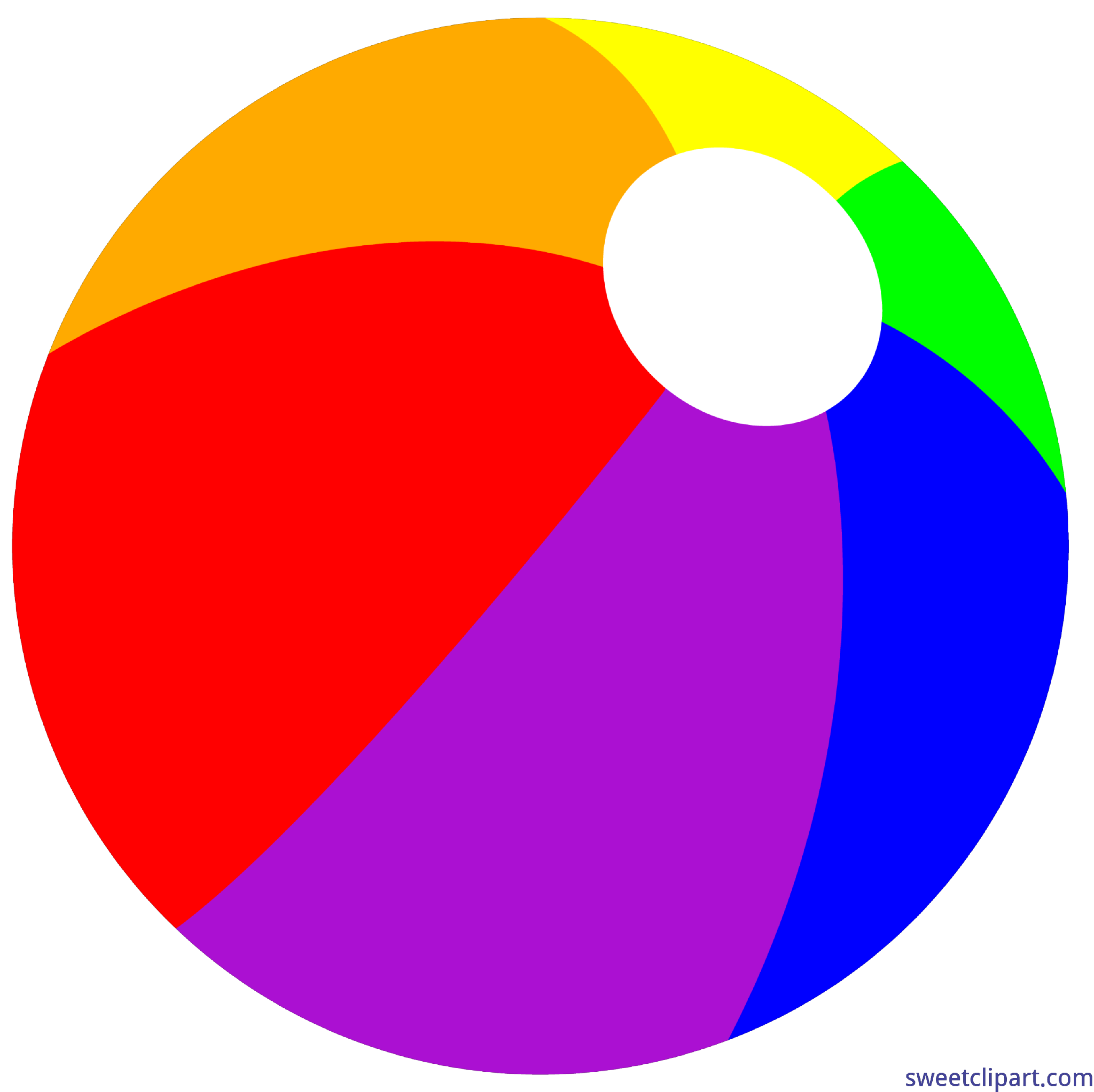 Colorful beach ball with red, orange, yellow, green, blue, and purple panels and a white highlight.