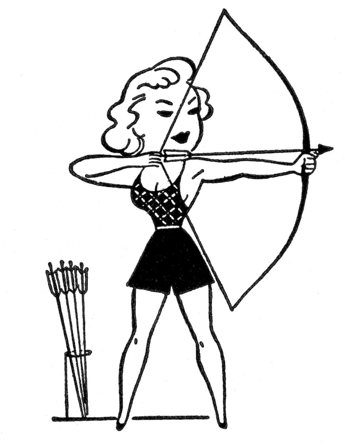 Retro Archery Illustration - Classic Pin-Up Style Drawing