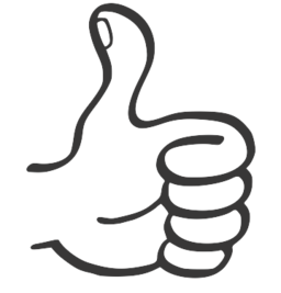 Black outline of a hand giving a thumbs-up gesture on white background.