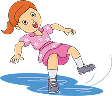 Free Vector  Girl slipping on clean slippery floor little character  stumbling falling down in public area with puddle of water caution wet  floor accident sign isolated on white